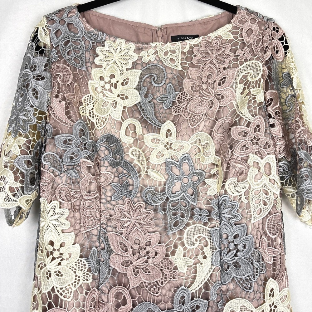 Tahari ASL Shift Dress Size 12 Multicolor Pastel Wedding Feminine Romantic - Picture 3 of 16